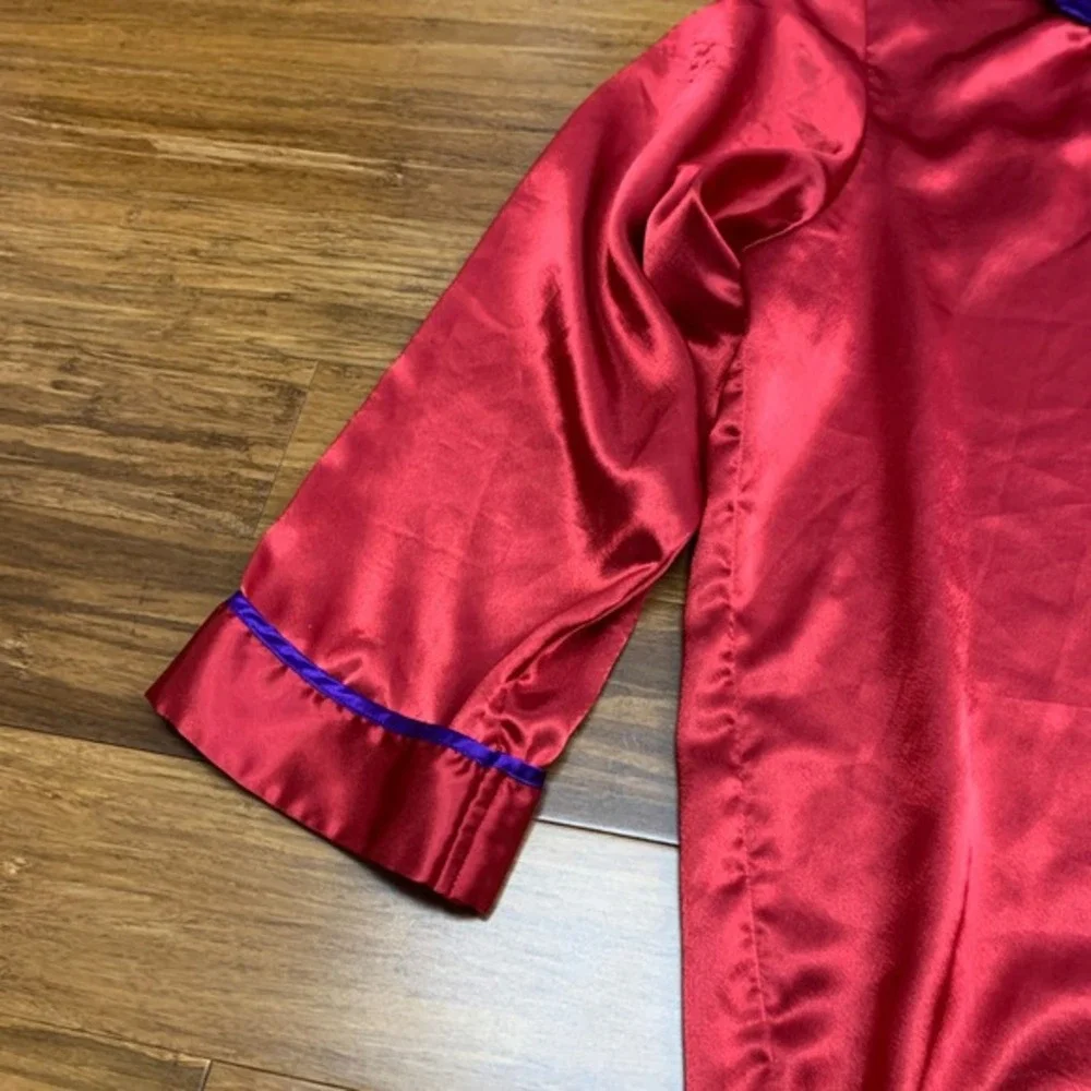 Vintage Victorias Secret Nightgown‎ Shirt Womens Large Red Purple Satin Button